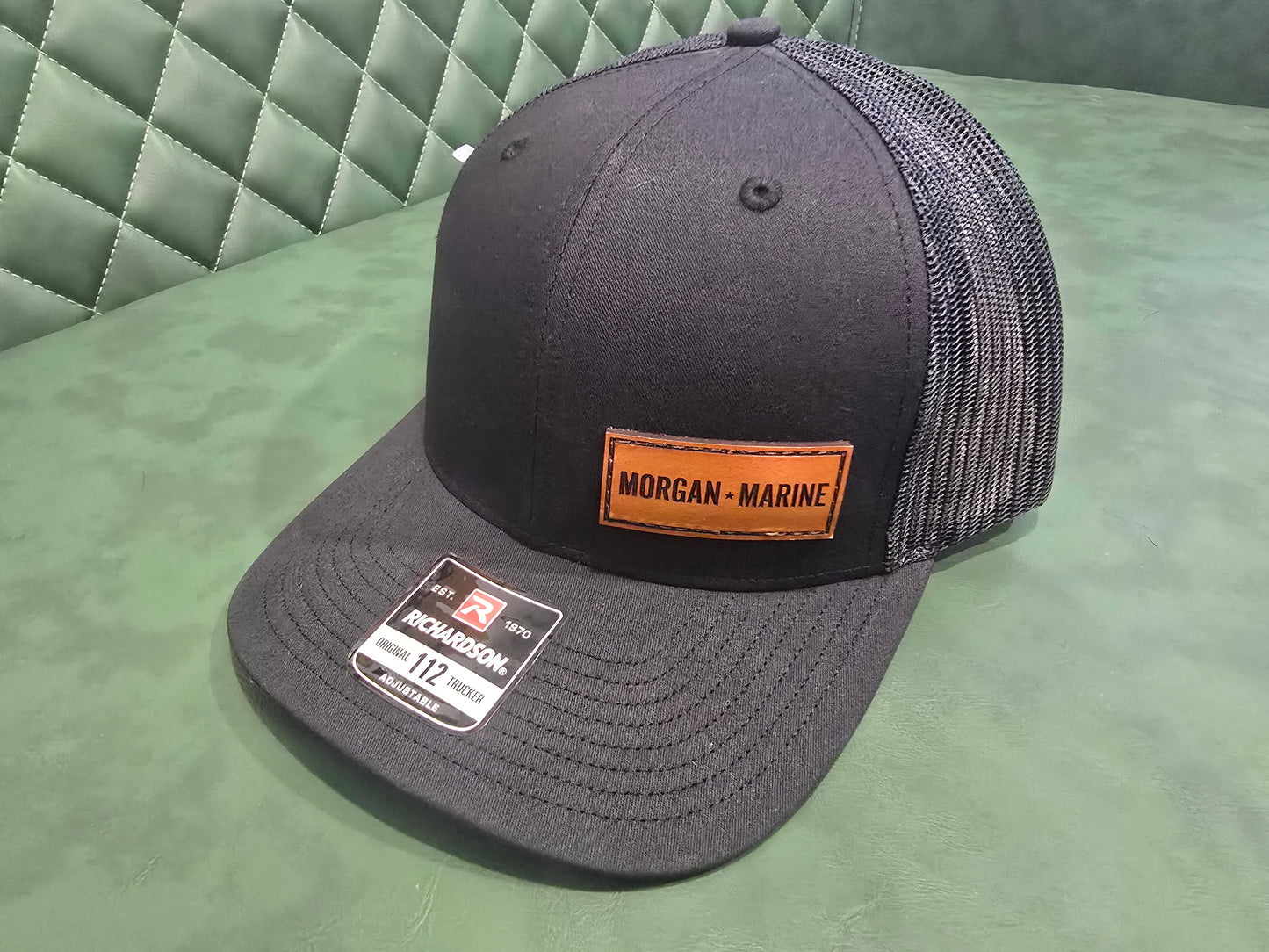 Richardson Leather Patch Pattern Trucker Cap - Black