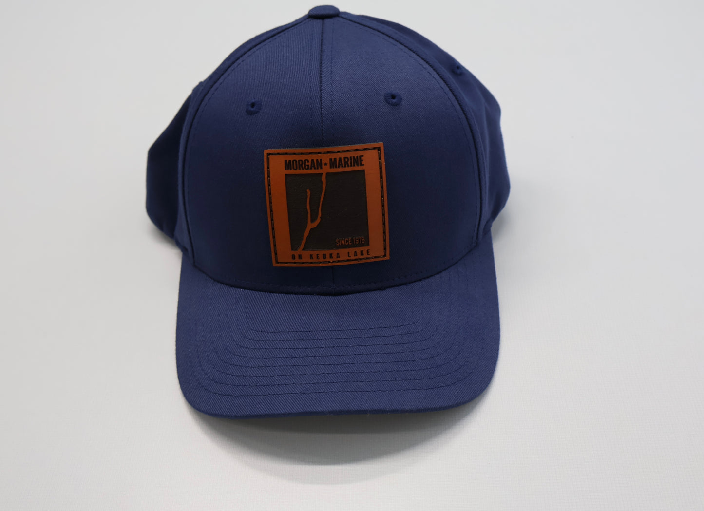 Morgan Marine FlexFit Wooly Combed Cap – Navy with Tan Leather Patch
